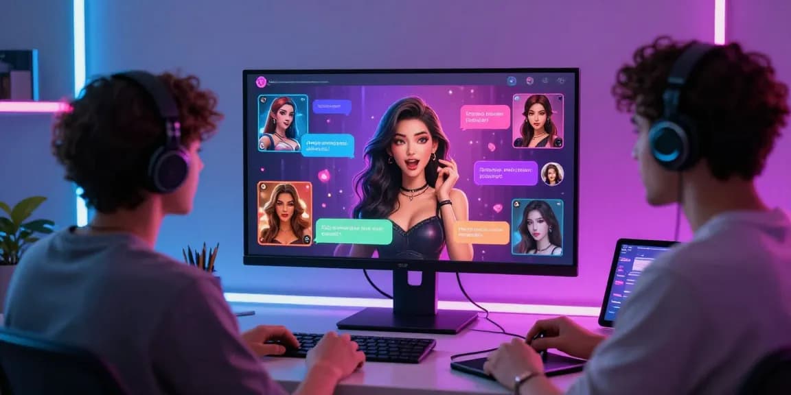 Engaging ai porn chat scene featuring animated characters in a vibrant digital setting, illustrating interactive user experience.