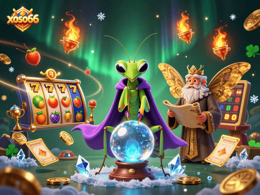 Experience thrilling moments with xoso66 in a vibrant 3D casino scene featuring lucky charms and jackpot elements.