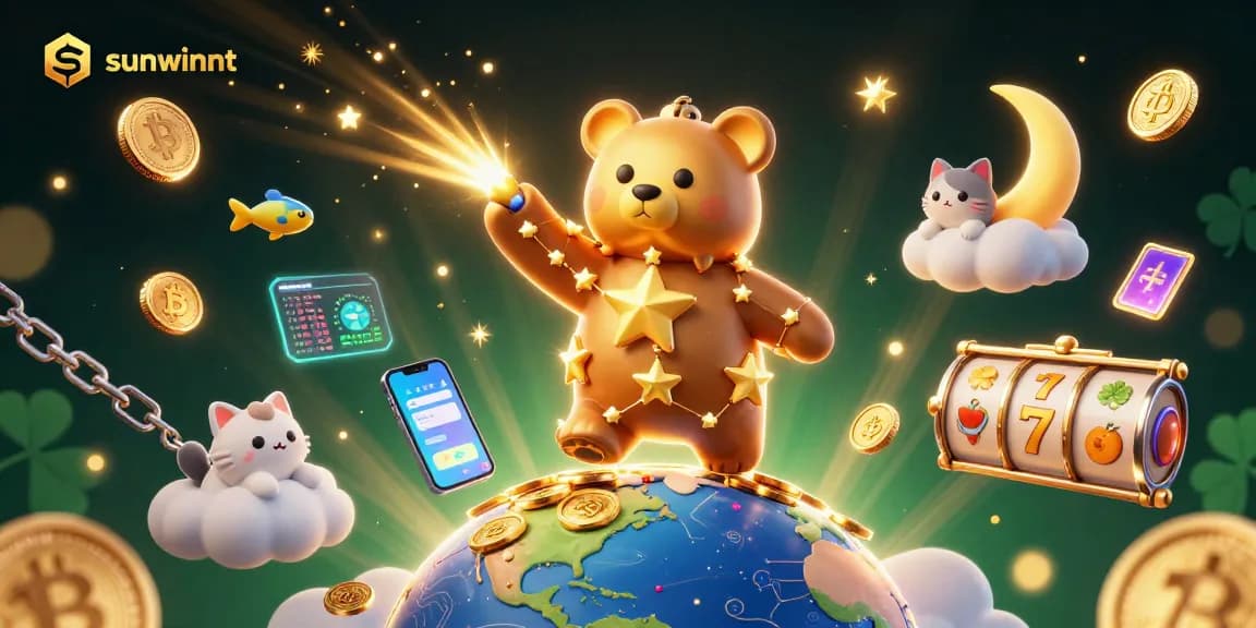 Engage with sunwinnt's immersive casino experience, showcasing slot reels amidst a celestial scene.