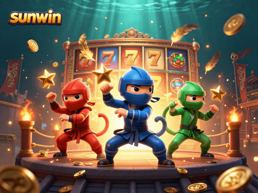 Experience thrilling gameplay with sunwin's vibrant 3D ninja chameleons showcasing slot machines and dynamic action.
