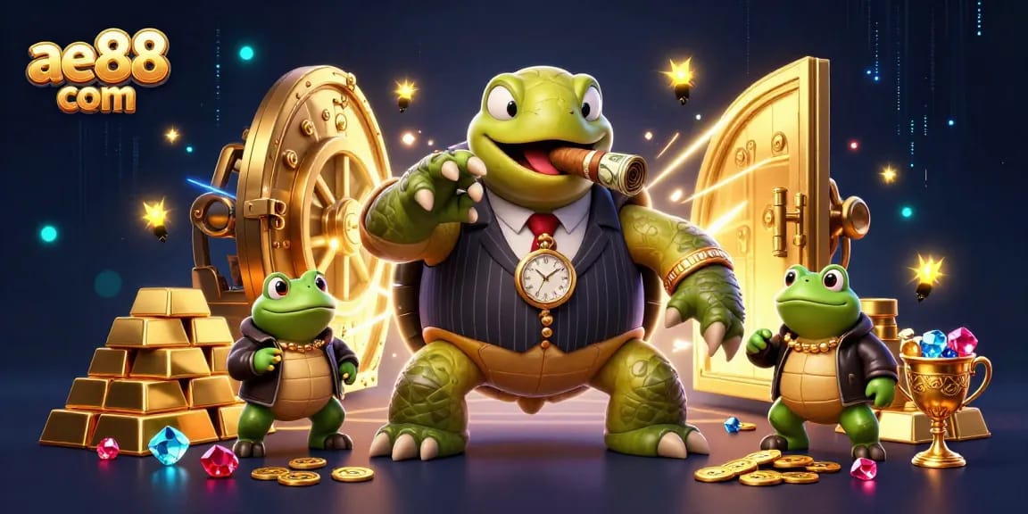 Experience thrilling gameplay at ae88 com with a vibrant casino scene featuring unique characters and treasures.
