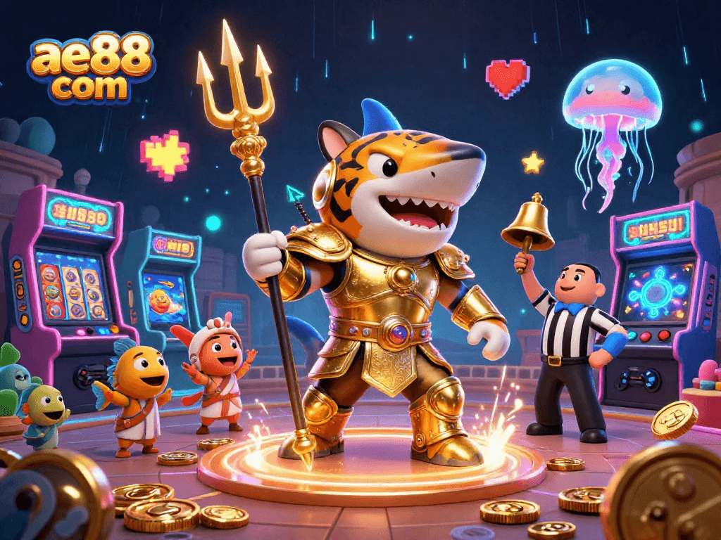 Experience the thrill of ae88 com with gaming action featuring a glowing underwater colosseum scene.