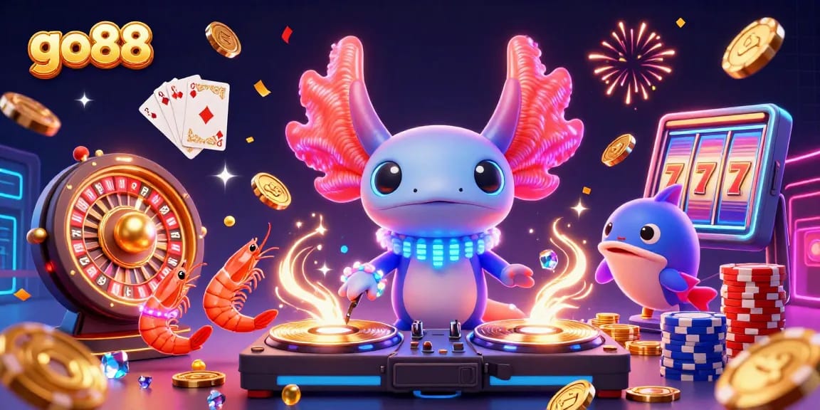 Engage in exciting gaming adventures with go88 at this vibrant underwater casino scene featuring 3D characters.