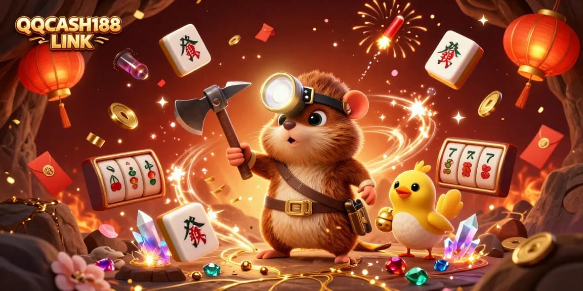 Experience thrilling gameplay with QQCASH188 LINK in a vibrant casino-themed treasure hunt scene.
