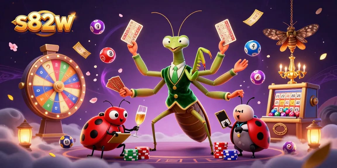 Engage with the exciting world of s82w as colorful lottery balls bounce in a vibrant casino setting.
