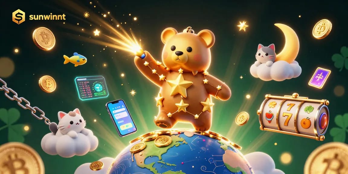 Engage with sunwinnt's immersive casino experience, showcasing slot reels amidst a celestial scene.