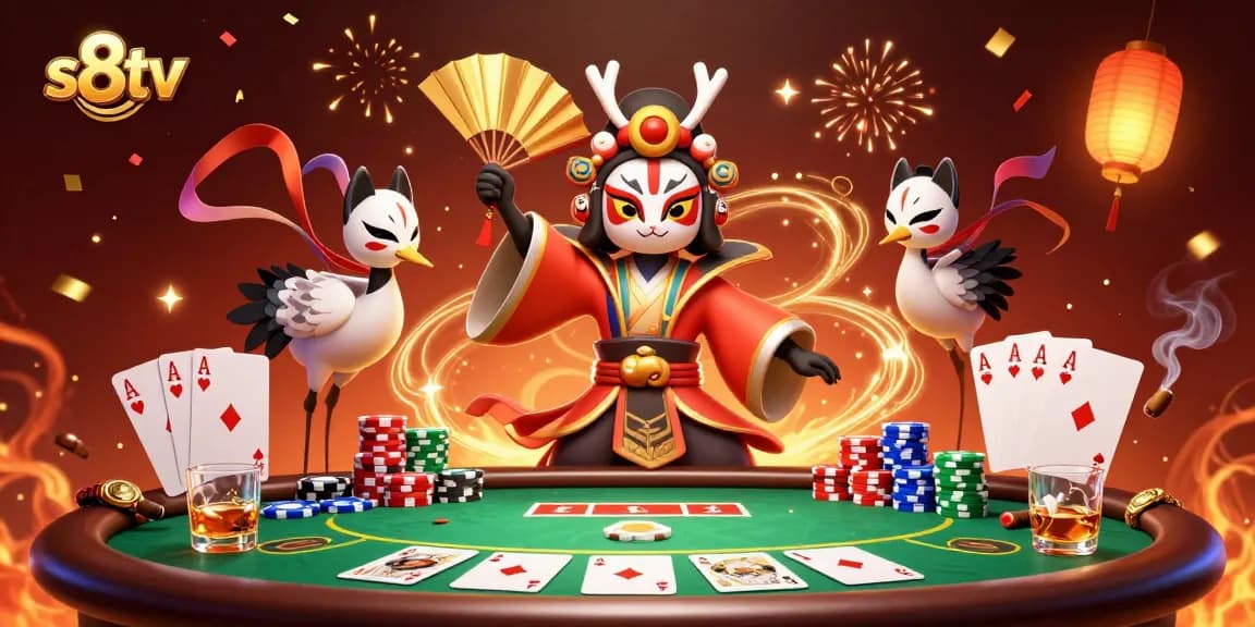 Experience the thrill of betting with s8tv's vibrant casino illustration featuring engaging poker elements.