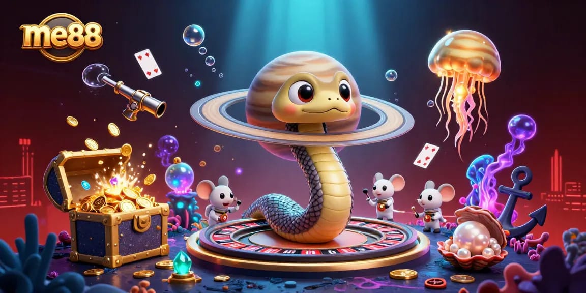 Experience exciting gambling at me88 with vibrant casino-themed 3D scene.