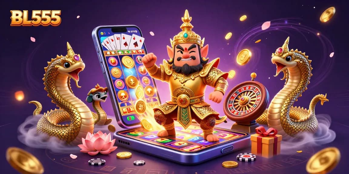 Experience thrilling gaming moments with BL555 in this vibrant 3D casino fantasy scene.