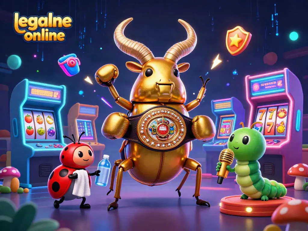 Experience exciting gameplay with legalne kasyna online, featuring a dynamic beetle champion and vibrant casino elements.