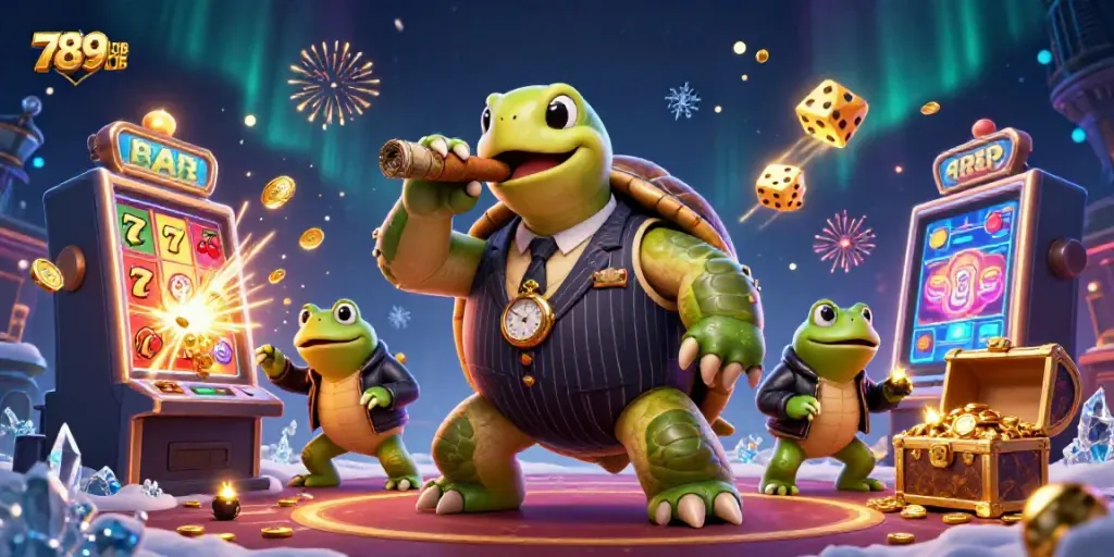 Experience the thrill of 789CLUB with a dynamic casino scene featuring cartoon characters and gambling elements