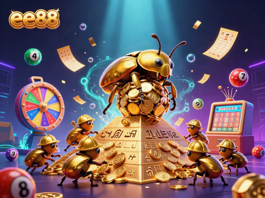 Engage with exciting games at ee88, featuring vibrant lottery balls and golden casino elements.