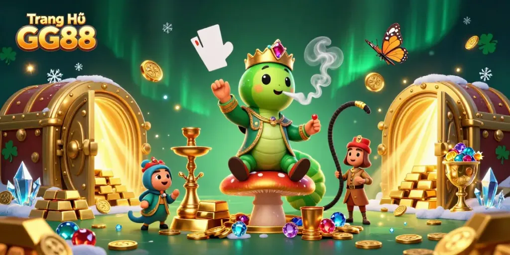 Experience the thrill of Trang Chủ GG88 with a dynamic 3D illustration filled with vivid casino elements.