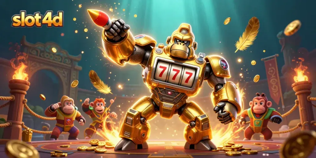 Menang besar di slot 4d dengan gorila emas dan koin bertaburan!