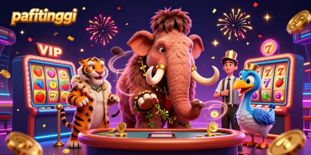Bermain slot online di pafitinggi dengan ratusan simbol buah dan 7 keberuntungan yang mengelilingi karakternya.