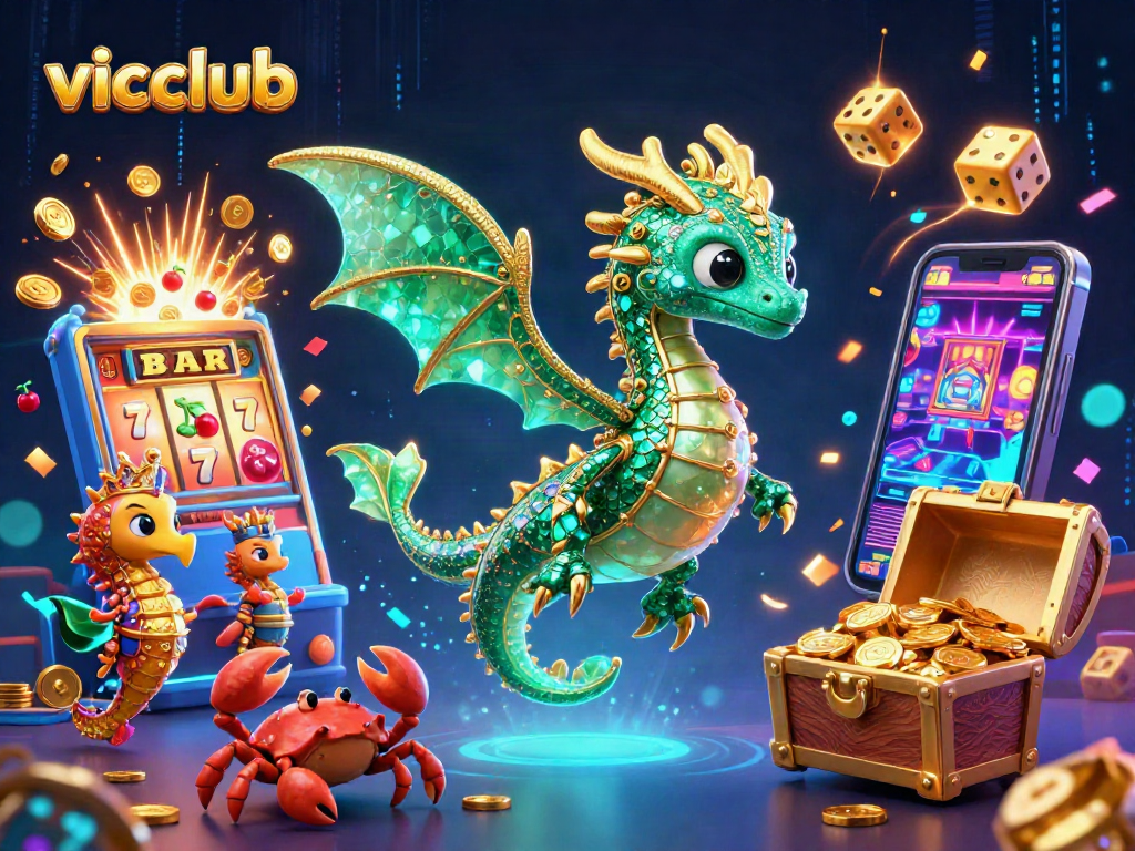 Engage with vicclub through vibrant 3D illustration showcasing a magical underwater casino filled with treasures and winning symbols.