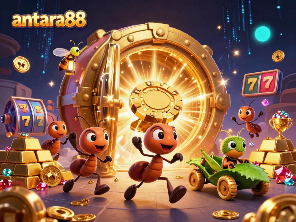 Experience the thrill of winning at antara88 with a team of animated ants heisting a giant poker chip.