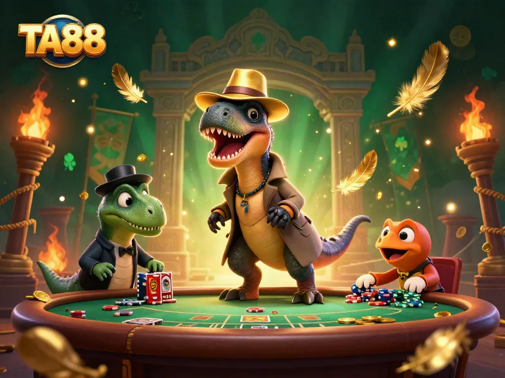 Engage with TA88 as a velociraptor card counter at a blackjack table while a stegosaurus pit boss watches closely.