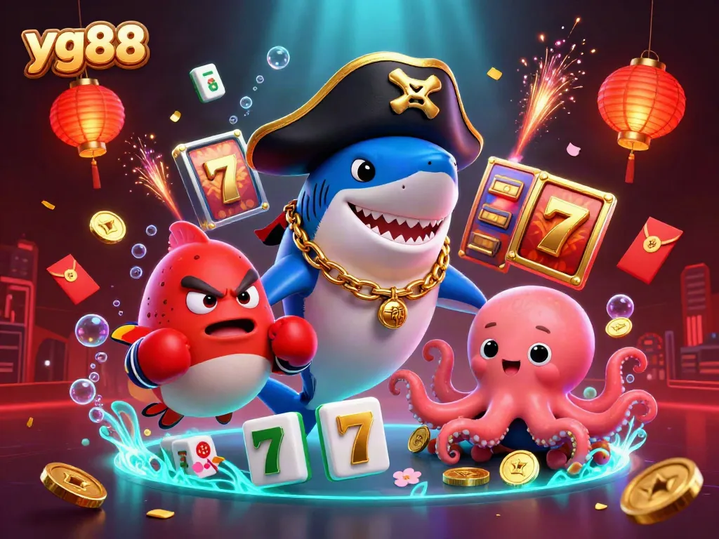 Experience the thrill of yg88 with a vibrant underwater casino scene featuring dynamic characters and games.