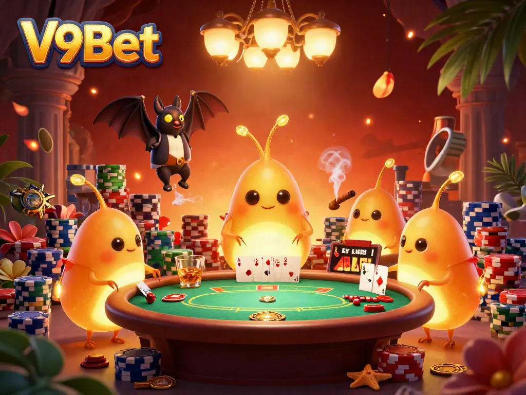 Bet with V9Bet at the lively cave casino illuminated by bioluminescent glowworms.
