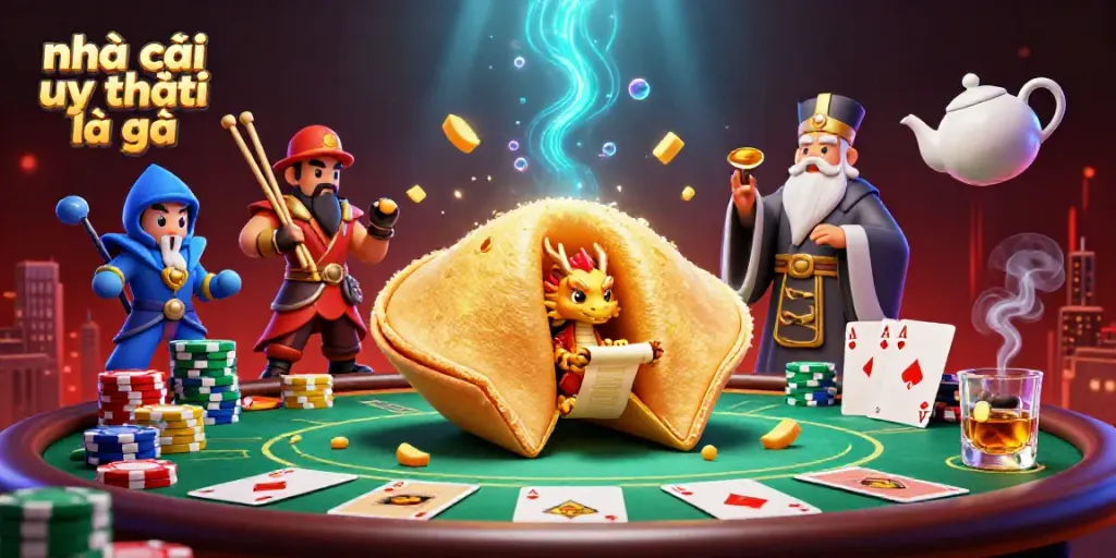 Experience the essence of nhà cái uy tín là gì through an energetic 3D poker scene filled with unique characters and vibrant casino elements.