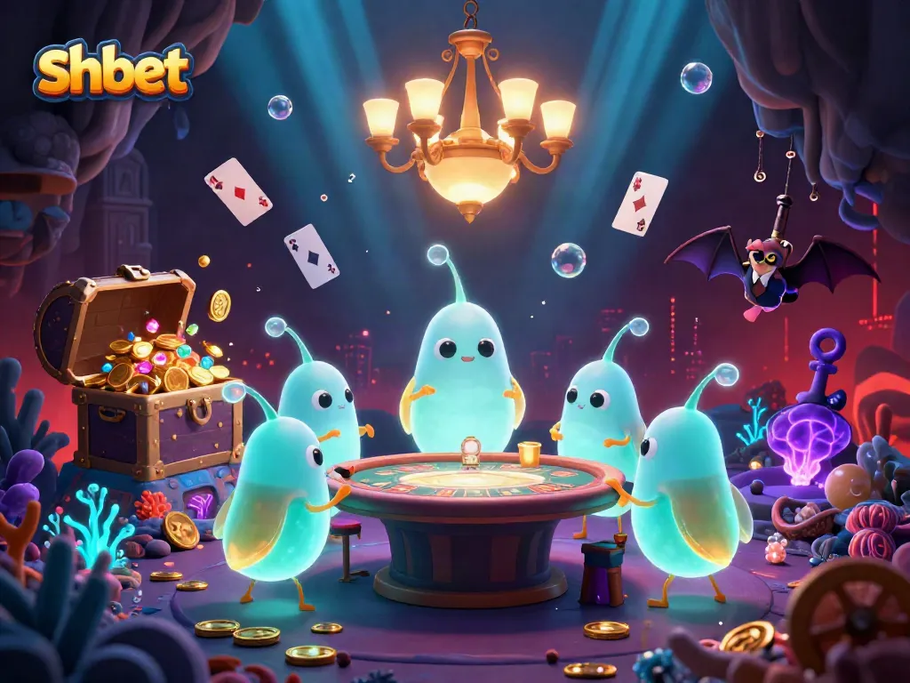 Experience shbet's lively cave casino environment with glowing elements and exciting gaming action.