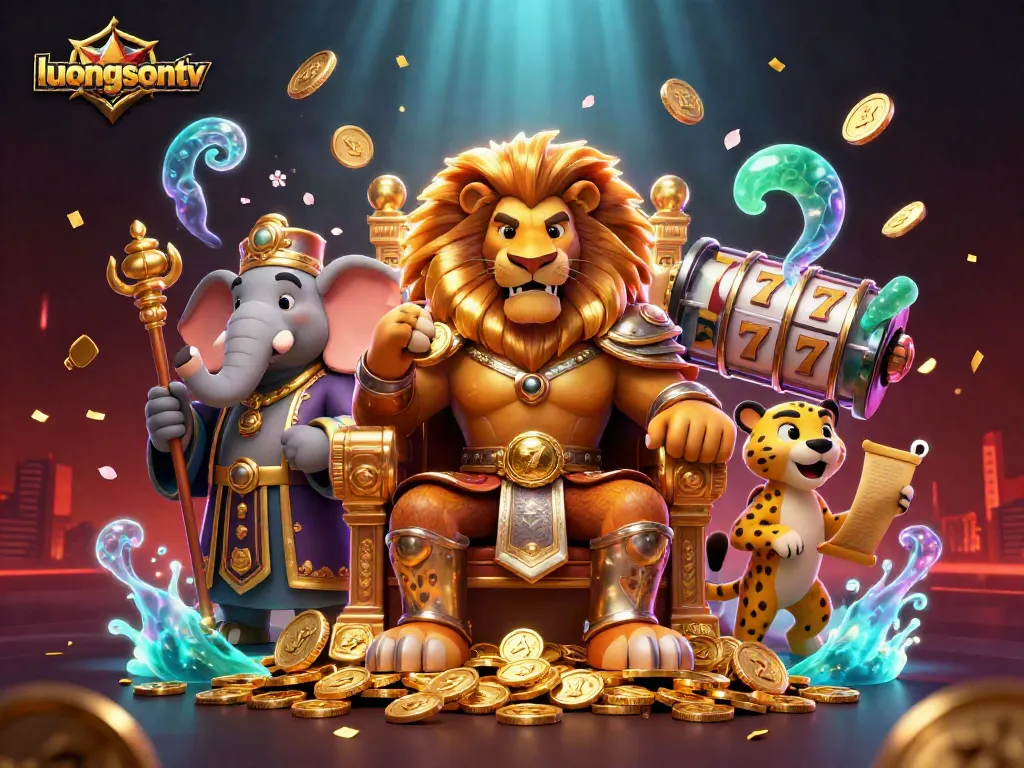 Engage with the exciting world of gambling at luongsontv, featuring a majestic lion king and dynamic slot reels.