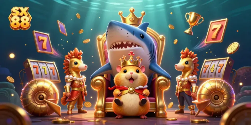 Join the excitement of sx 88 with a golden hamster king, surrounded by thrilling slot elements and vibrant game action.