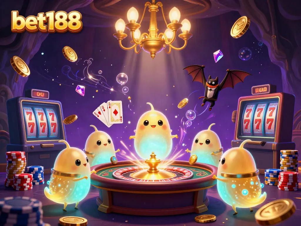 Experience the vibrant world of bet188 with glowing characters bringing the casino to life.