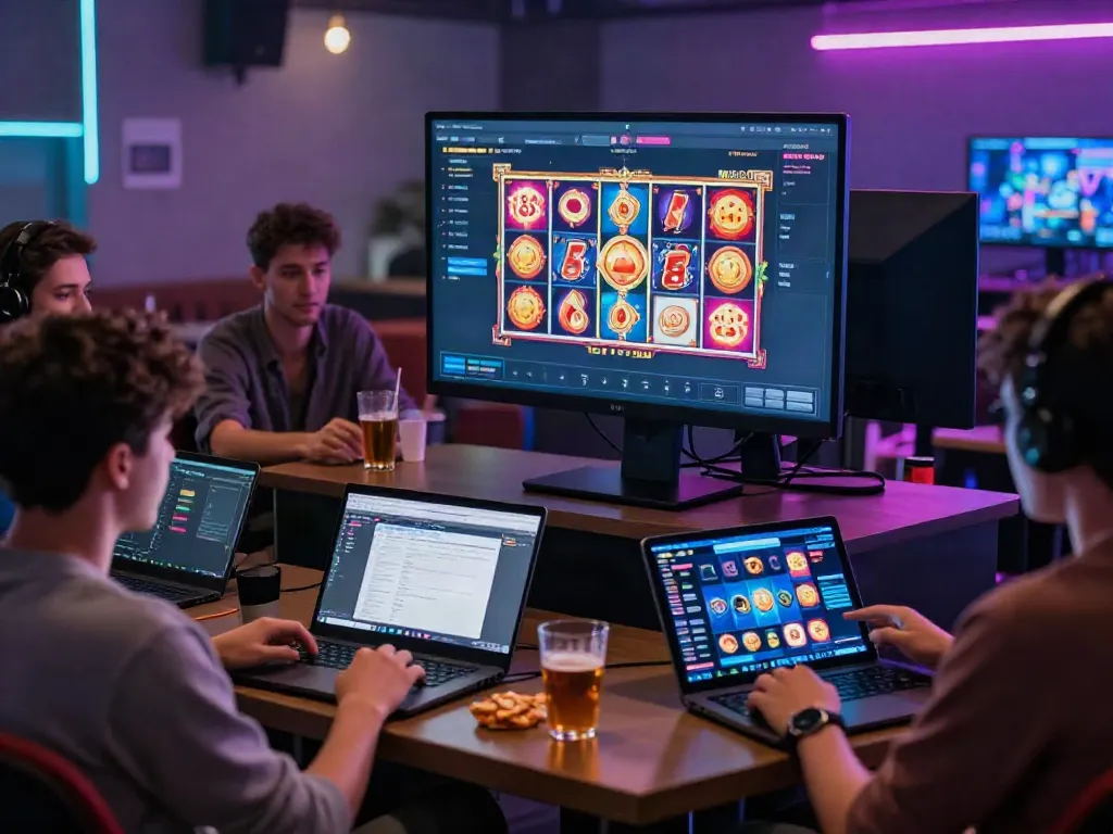 Engaging slot88 gaming experience displayed on smartphone and desktop in a modern lounge.