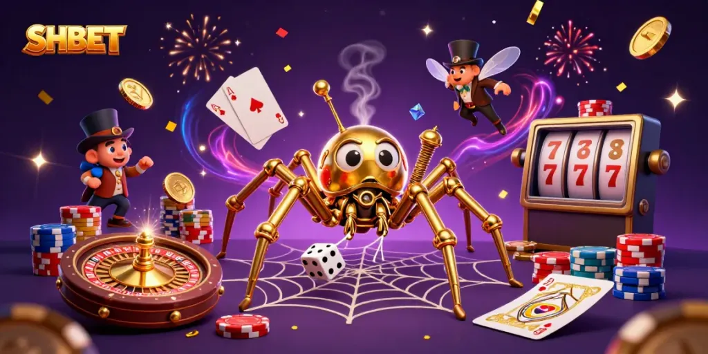Play the exciting SHBET casino games and win with the golden spider web of luck!