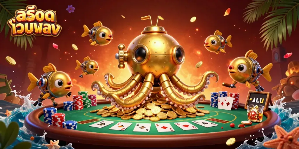 Engage in thrilling action with สล็อตเว็บตรง as a golden kraken submarine and mechanical fish dive into riches.