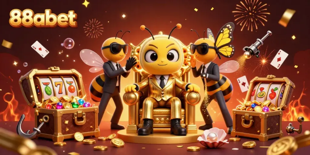 Experience the vibrant world of 88abet with dynamic characters in a casino-themed illustration.