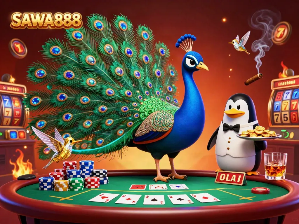Experience the excitement of SAWA888 with vibrant casino gaming elements, showcasing rich 3D illustrations.