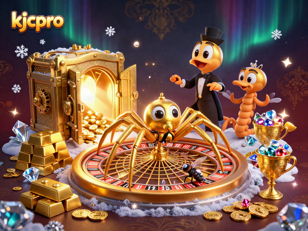 Bet on the dynamic kjcpro roulette scene, featuring a spider and a centipede in a vibrant casino.