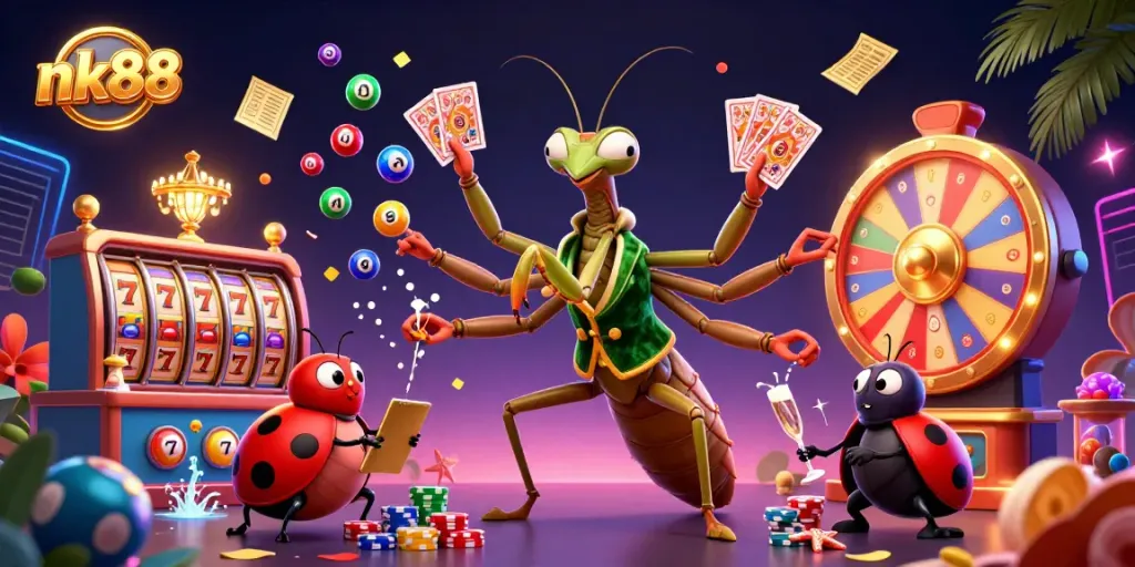 Engage in thrilling gameplay with nk88 at this vibrant casino scene featuring dynamic lottery elements.