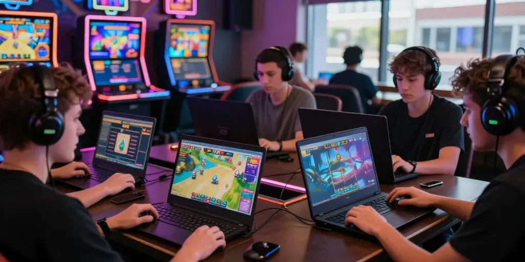 Players actively enjoying their slot777 gaming experience on various devices in a vibrant online environment.