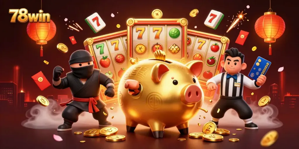 Experience thrilling slots at 78win with golden piggy banks, samurai referees, and exciting gameplay elements.
