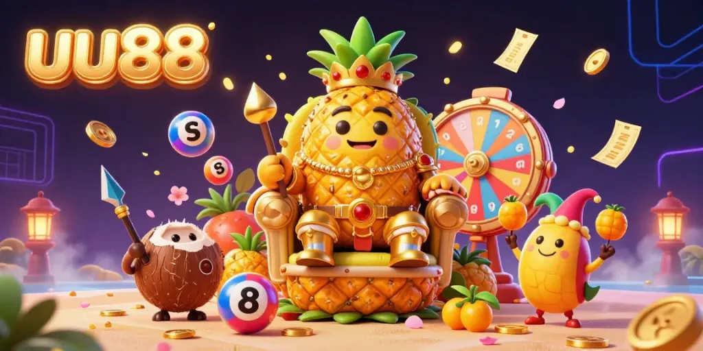 Engage with thrilling games at uu88, featuring a fun 3D casino scene showing characters and vibrant gambling elements.