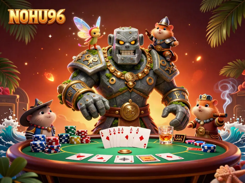 Experience excitement with NOHU96 as a golem guardian, fairy magic, and hamster knight play poker.