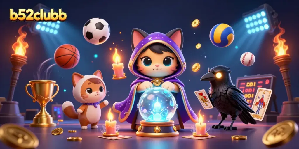 b52clubb captures the mystique of fortune-telling and sports betting in a fantastical 3D scene.