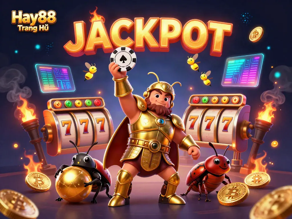 Experience Hay88 Trang Chủ's thrilling jackpot-filled atmosphere with vivid 3D characters and casino elements.