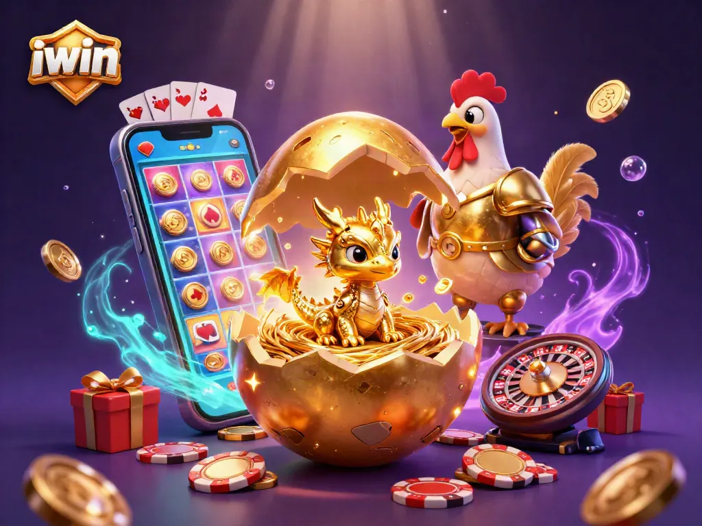 Win big with iwin's thrilling golden dragon scene showcasing vibrant casino elements.