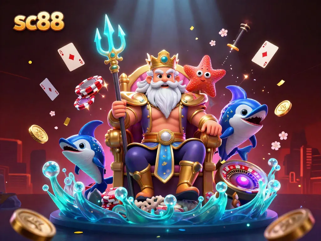 sc88, vua đại dương Neptune và vệ sĩ cá voi trong sòng bạc trực tuyến đầy màu sắc.