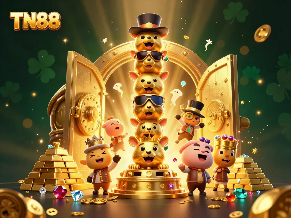 Engage with TN88 casino fun featuring a totem pole of animals, treasure, and gems