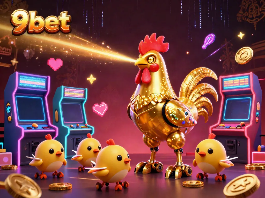 Engage with the thrilling gaming experience at 9bet featuring vibrant arcade elements and cartoon robots.