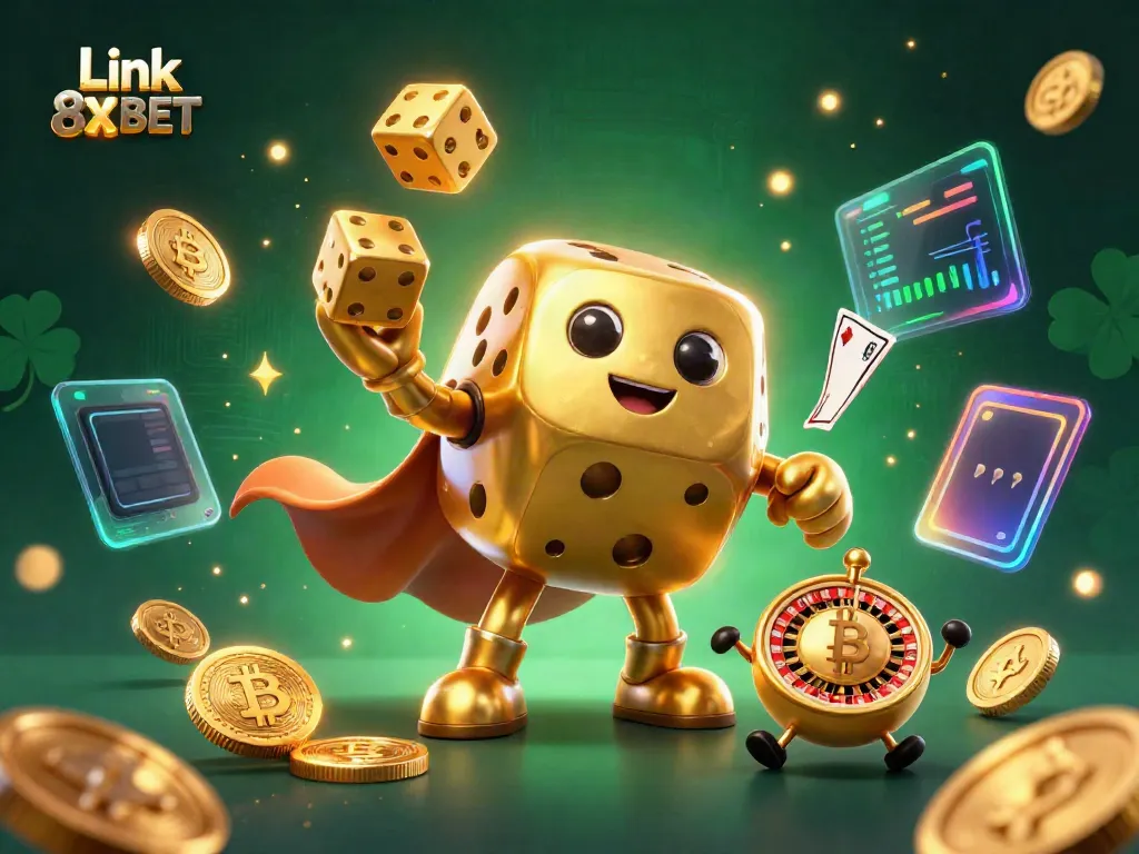 Engage in thrilling gaming adventures with Link 8XBET featuring gold dice and crypto elements