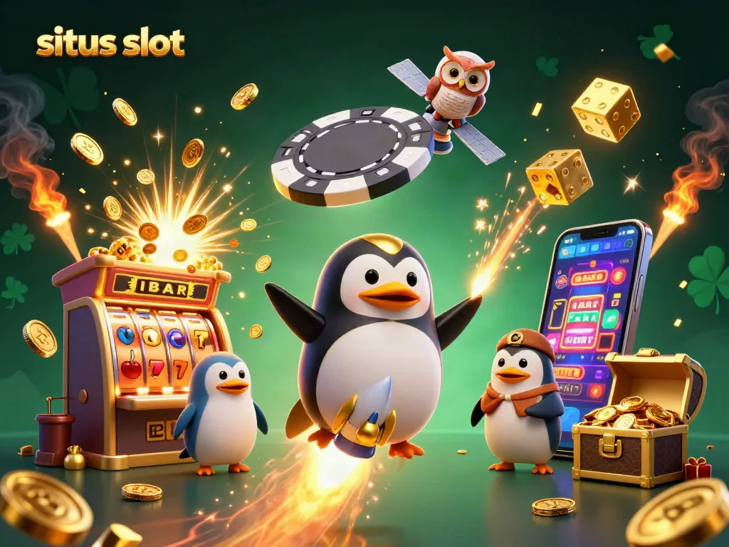 Experience winning moments with situs slot in a vibrant 3D casino illustration bursting with action and excitement.