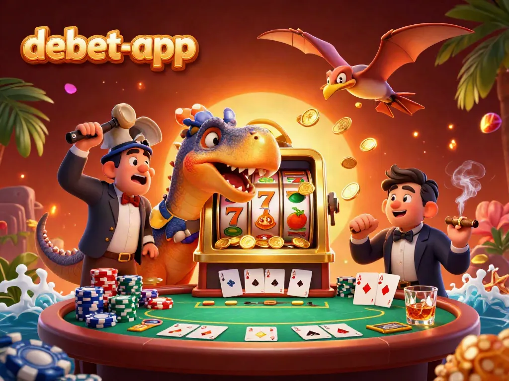 Frolic in the debet-app universe as characters headbutt a slot machine for coins.