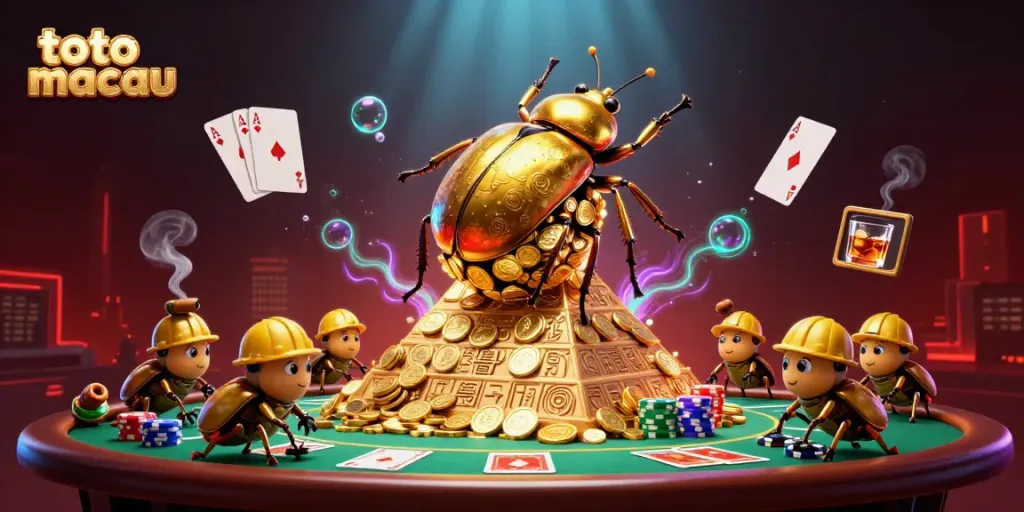 Gulung bola koin emas dan simbol kasino, menciptakan keseruan dalam akses informasi Toto Macau.